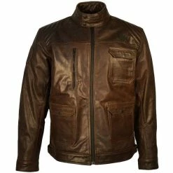King Kerosin Biker Leather Jacket - Blanko Brown