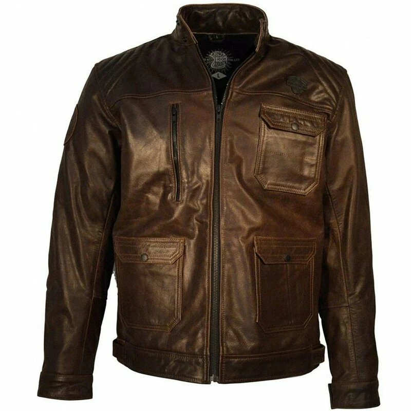 King Kerosin Biker Leather Jacket - Blanko Brown - Image 2