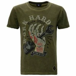 King Kerosin Dirtywash T-Shirt - Work Hard Olive