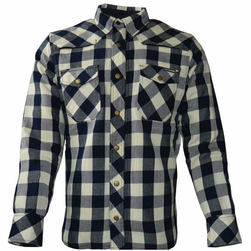 King Kerosin Woodcutter / Denim Kevlar Reversible Jacket - Turning Shirt Navy-Cream - Image 2